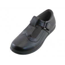 S5002-G - Wholesale Big Girl's "Easy USA" PU Upper T-Strap Velcro Mary Jane Black School Shoes (*Black Color) 